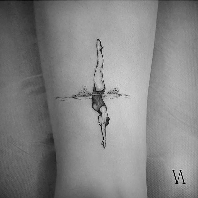 swimming women tattoo drawing