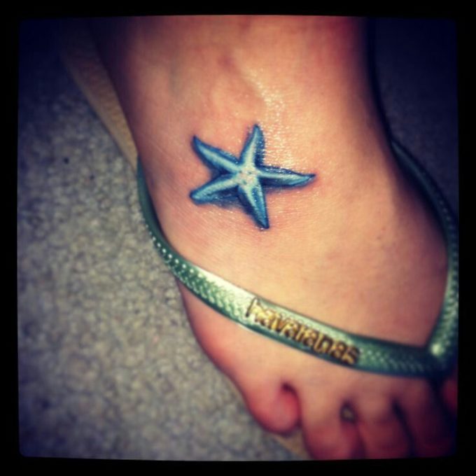 cute 3d star fish tattoo on feet