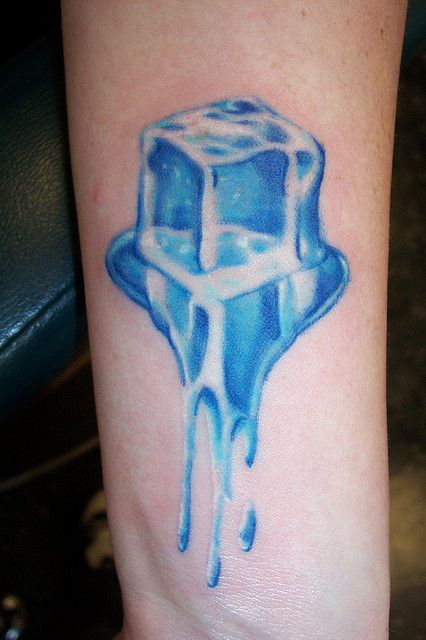 melting ice cube tattoo on wrist