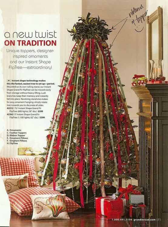 Cascading ribbon tree Christmas decorations
