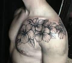 hibiscus flowers tattoo for men chest shoulder