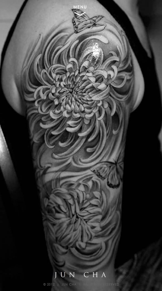 men half sleeve chrysanthemum tattoo design