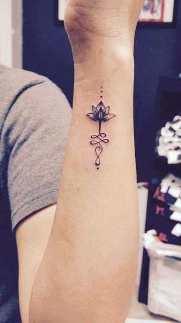 small lotus flower tattoo on side wrist for men