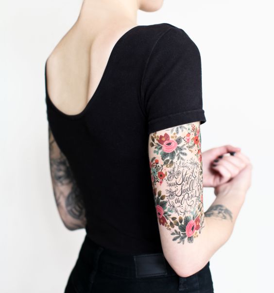 female quarter sleeve floral tattoo ideas