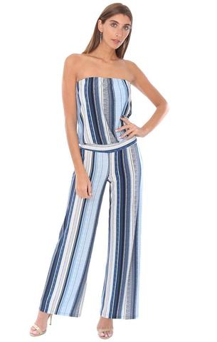 long striped boat neck spring jumpsuit