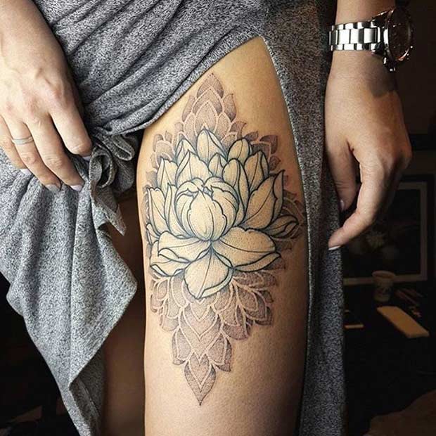 lotus flower tattoo design on thigh
