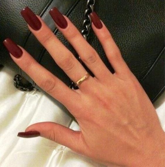 Burgundy Coffin Acrylic Nails