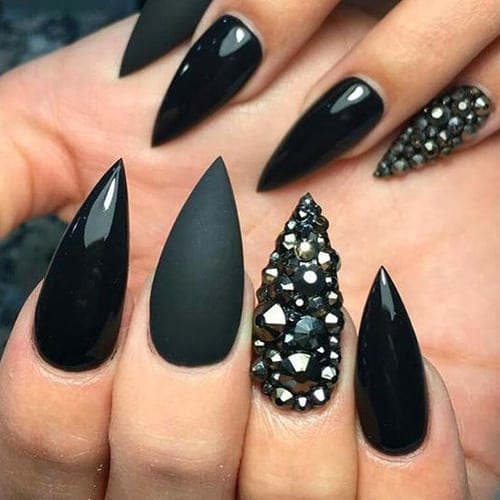 black stiletto rhinestone nail designs