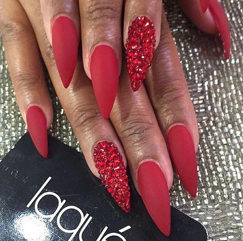 pretty valentines day stiletto rhinestone nail designs