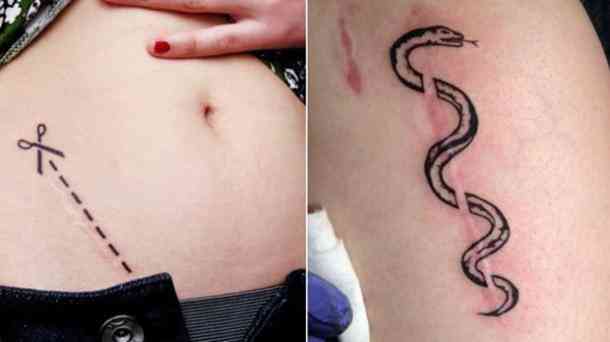 creative stomach stretch mark tattoo ideas