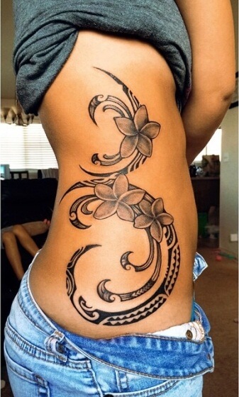 hawaiian plumeria flower tribal tattoo design on ribs