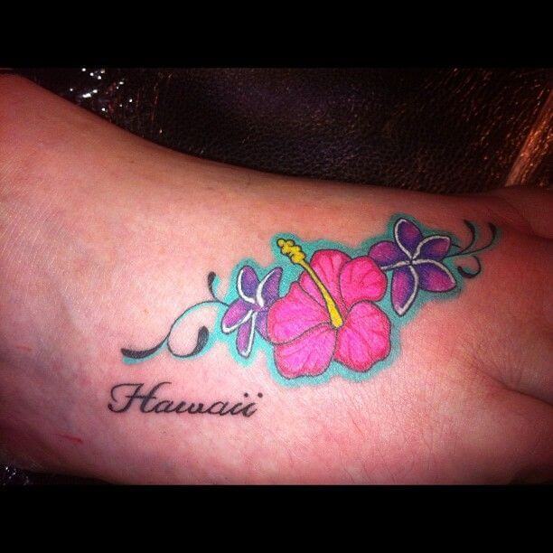 hibiscus and plumeria hawaiian flowers tattoo design on foot