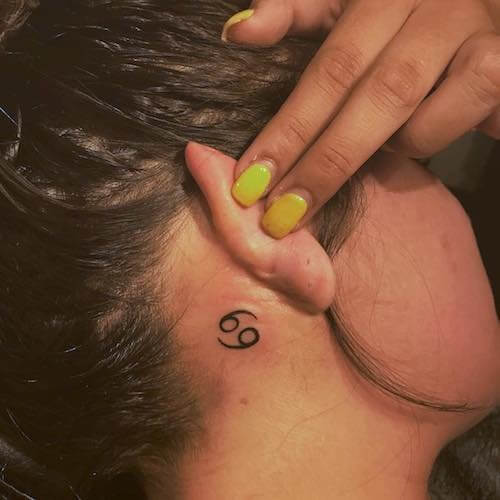 69 cancer symbol tattoo behind ear for girls