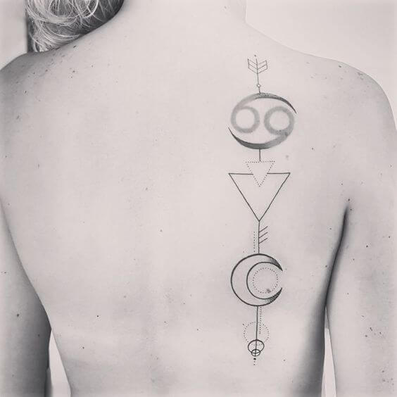 Geometric cancer zodiac sign moon horoscope arrow tattoo design