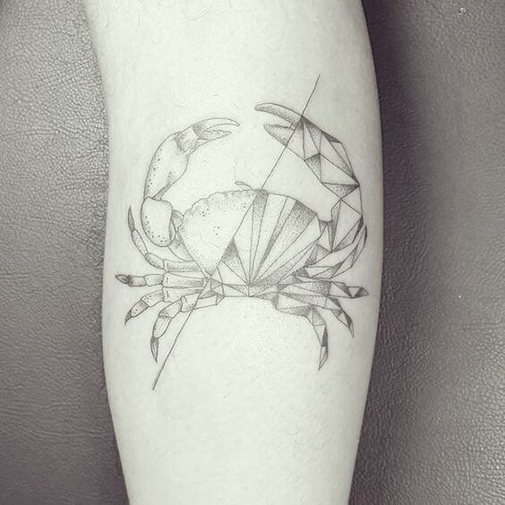 black and white dotwork geometric crab tattoo design