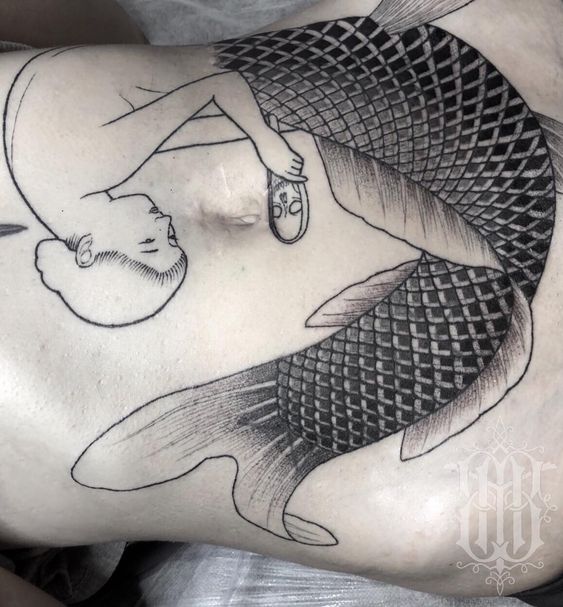 mermaid tattoo design on stomach to cover scars