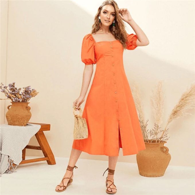 front puff tea sleeve dress outfit ideas for school