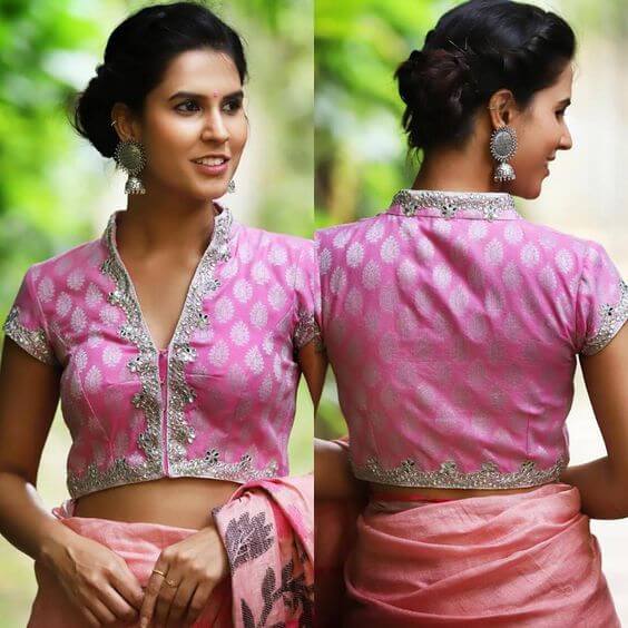 ladies collar blouse design with saree