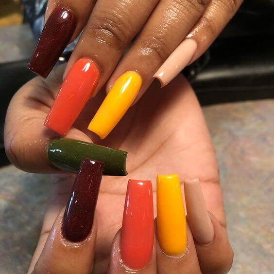 long colorful coffin acrylic nails