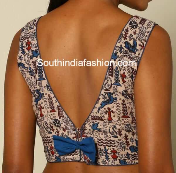 v shape blouse back design with bow