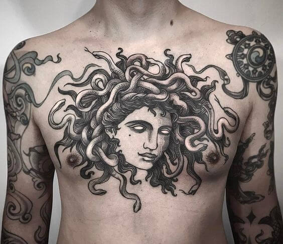 ancient medusa tattoo design on chest