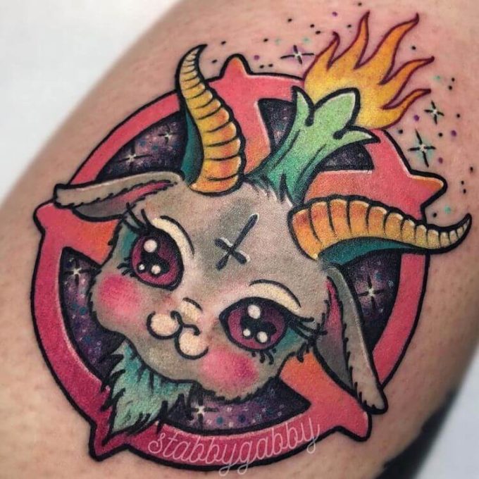 girly satanic goat tattoo