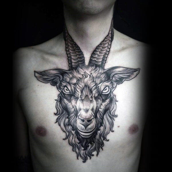 ram face tattoo on chest