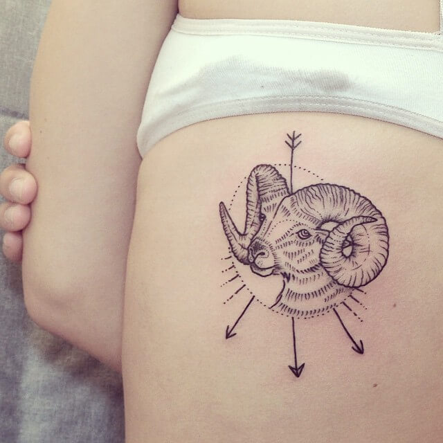 simple goat tattoo design on back
