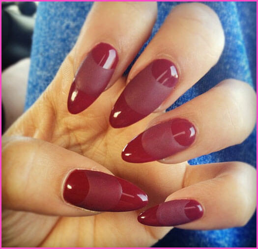 burgundy almond-shaped manicure
