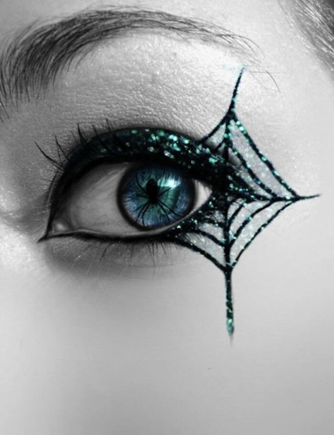 halloween spider web glitter eye makeup