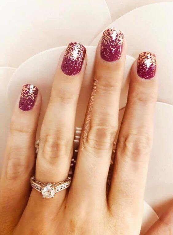 rose gold glitter dip color nails