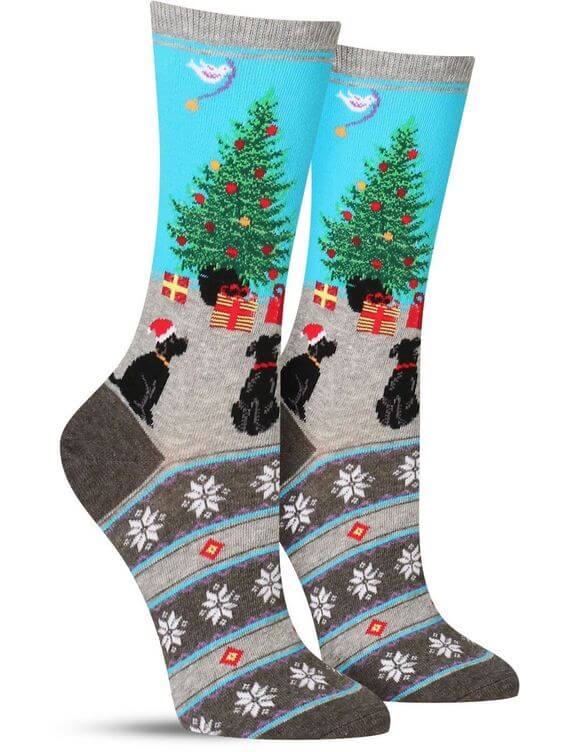 dog and christmas tree picture ugly christmas socks