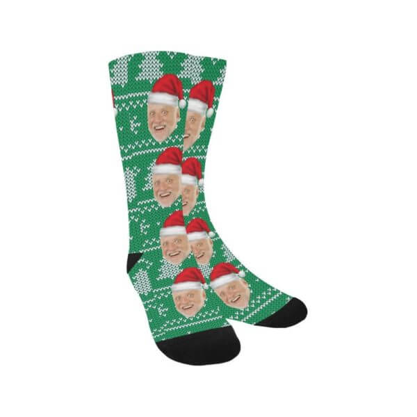 ugly christmas sweater socks with picture of santa clause face