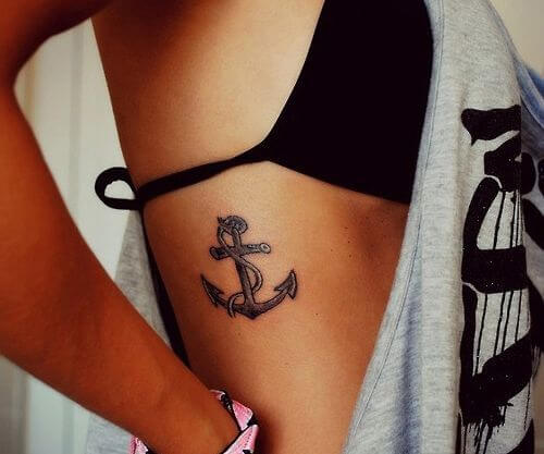 anchor tattoo on side stomach for girls