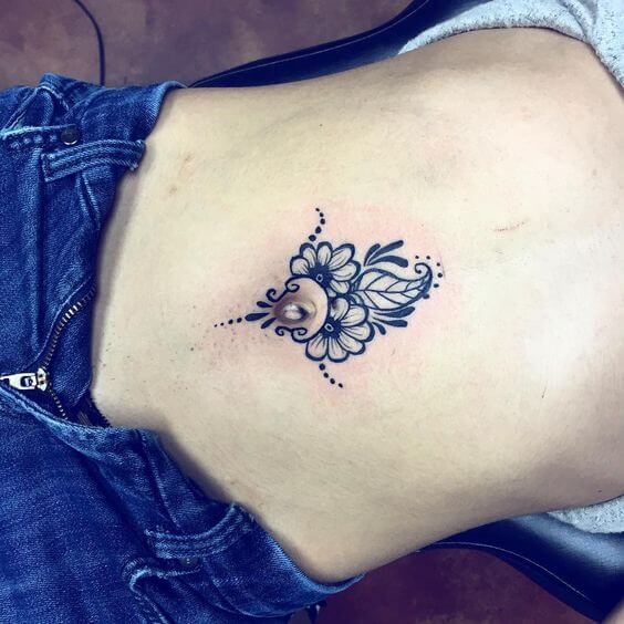 belly button floral tattoo design for females