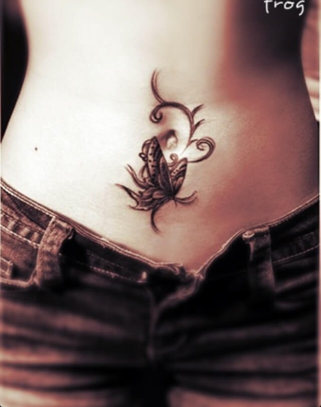 butterfly tattoo under belly button for females
