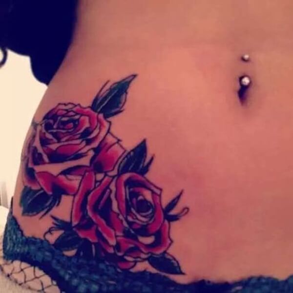 red roses tattoo on stomach for females