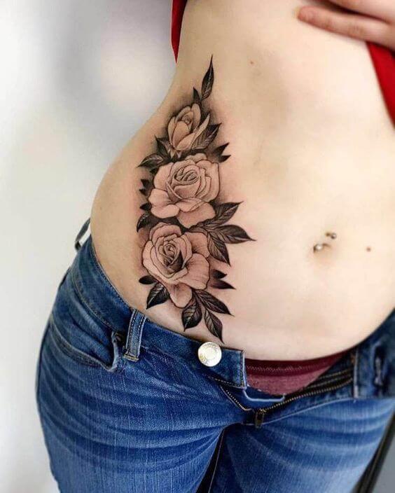 side stomach rose flower tattoos for women