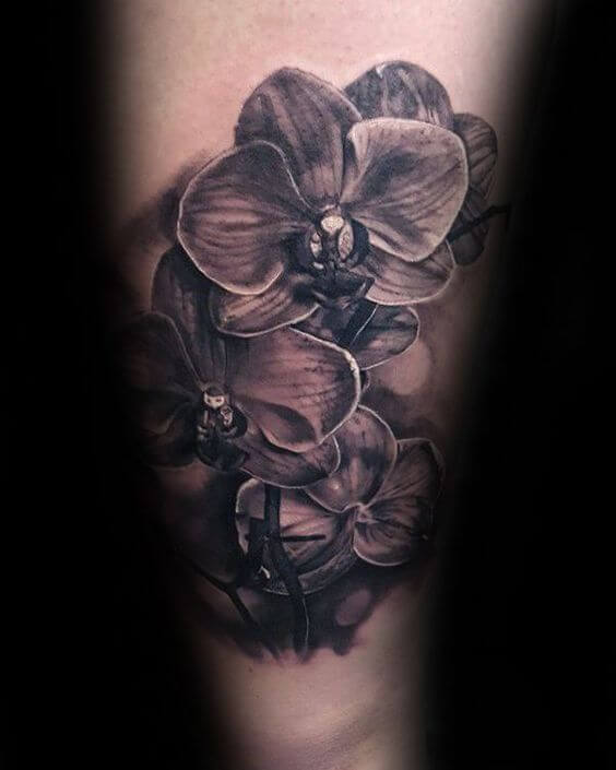 3d black ink orchid flower tattoo on arm