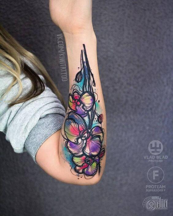 awesome sketch orchid flower tattoo design on arm
