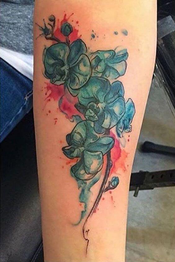 awesome watercolor orchid flower tattoo design