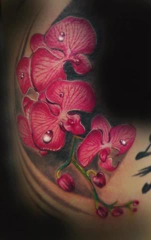 beautiful detailed orchid flower tattoo design