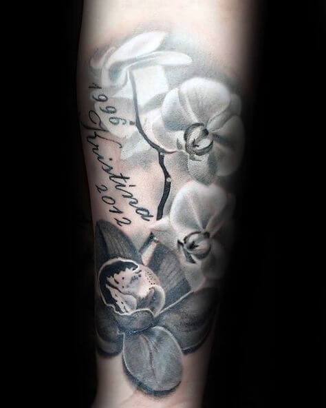 beautiful white ink orchid flower tattoo design
