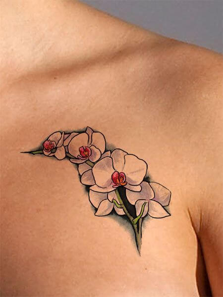 gorgeous white color orchid flower tattoo design on chest
