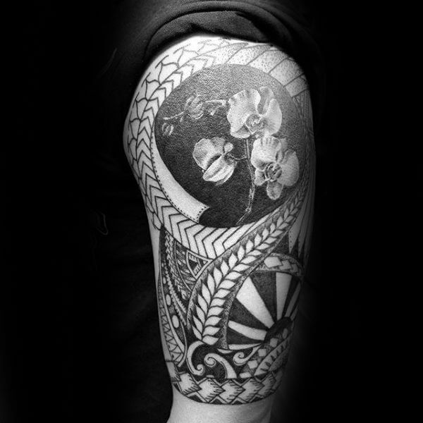 negative space tribal orchid flower tattoo design