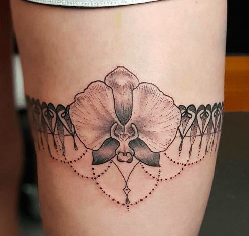 orchid chandelier tattoo design on thigh