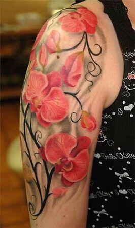 upper sleeve orchid floral tattoo design