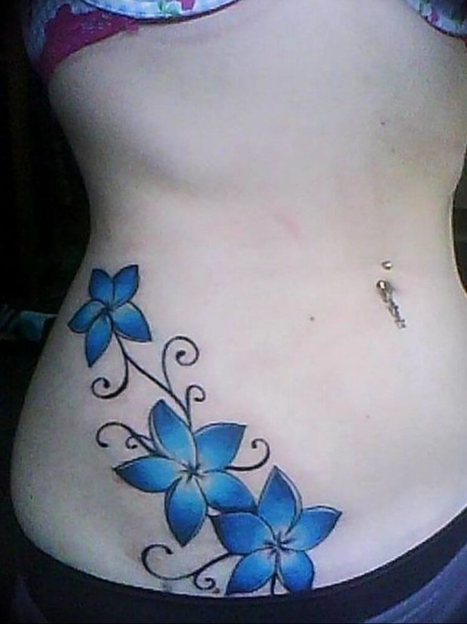 blue jasmine flower tattoo design on side stomach