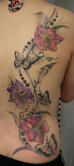 butterflies with jasmine flowers tattoo design on back