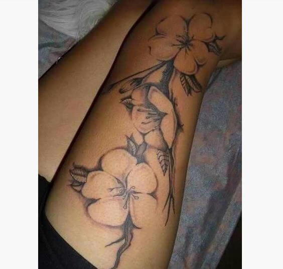 jasmine flower tattoo design on thigh